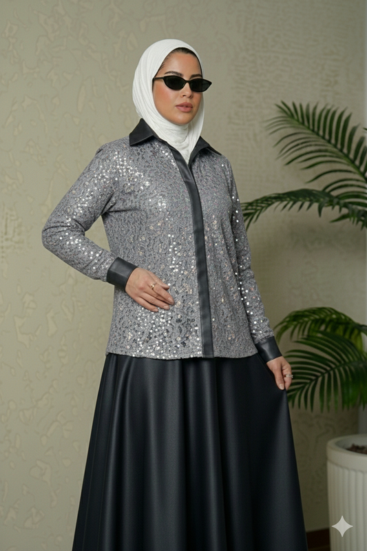 8111 Grey Shirt And Skirt Set For Women