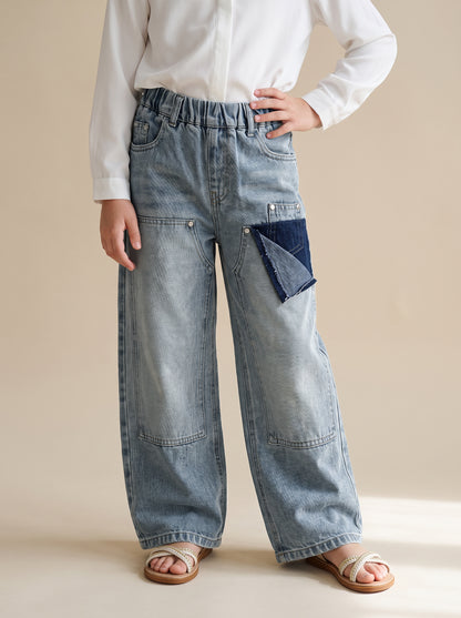 8118 Light Blue Denim Pants For Girls
