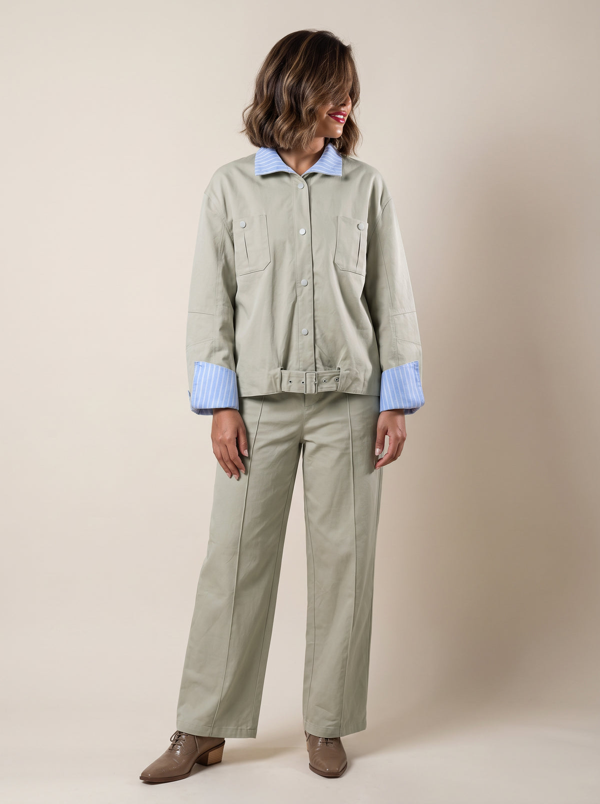 8164 Light Grey Jacket and Pants Set For Women