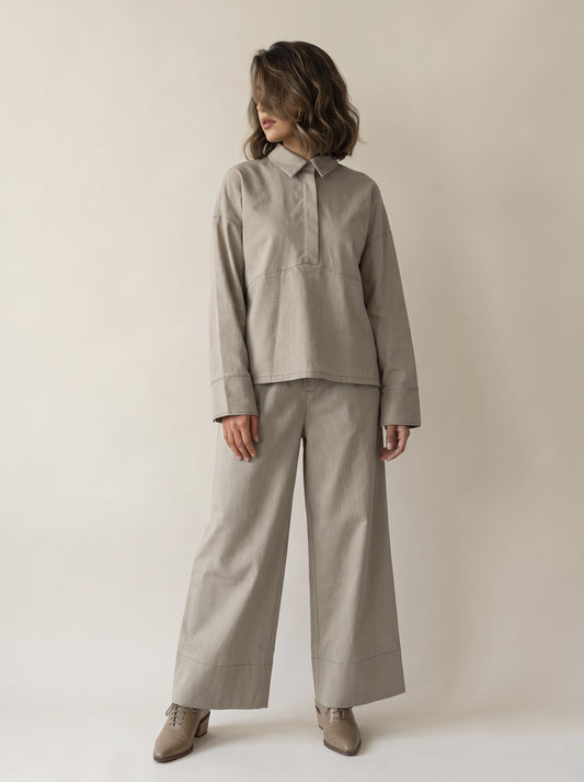 8165 Beige Jacket and Pants Set For Women