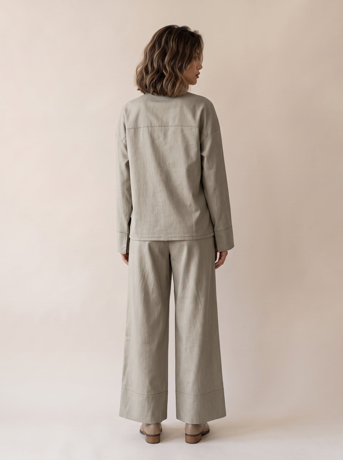 8165 Beige Jacket and Pants Set For Women