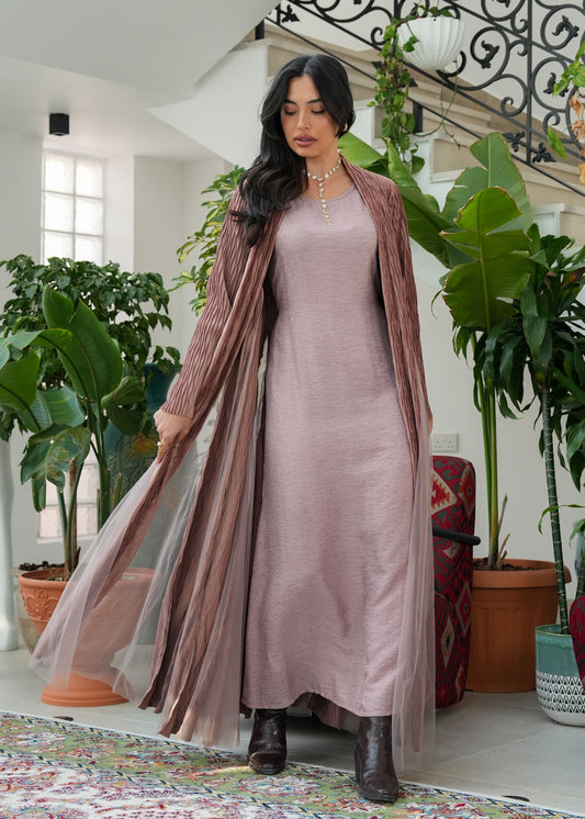 8077 Pink Tulle Daraa Set For Women