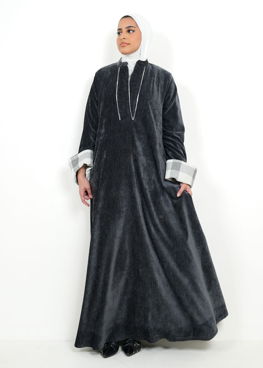 8096 Dark Grey Velvet Daraa For Women