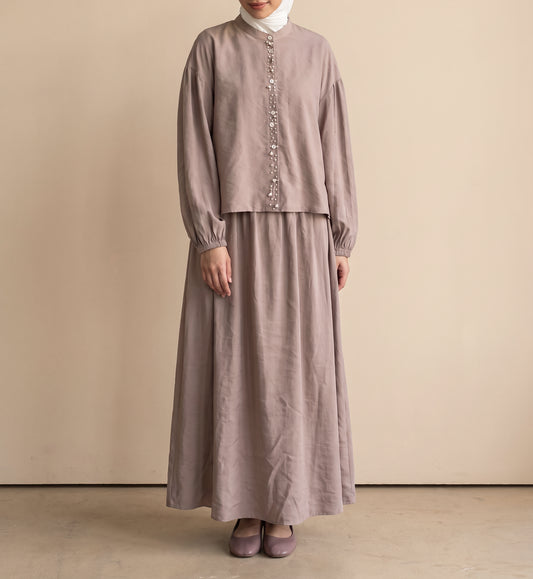 8201 Dark Beige Shirt And Skirt Set For Women