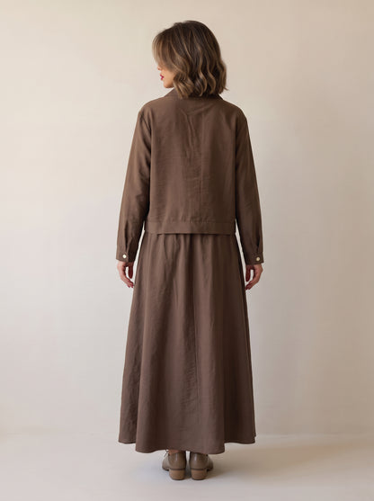 8202 Brown Jacket and Skirt Set For Women
