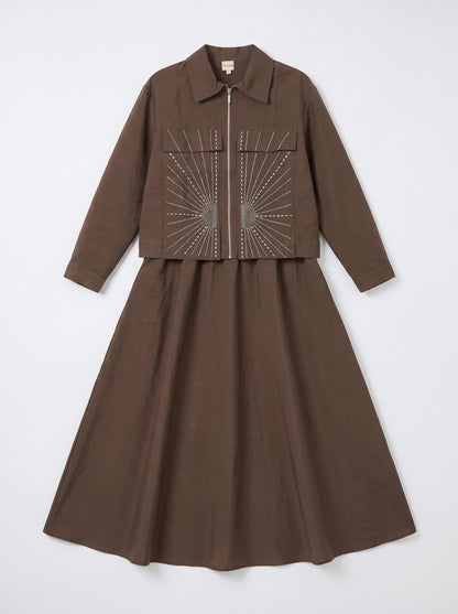 8202 Brown Jacket and Skirt Set For Women