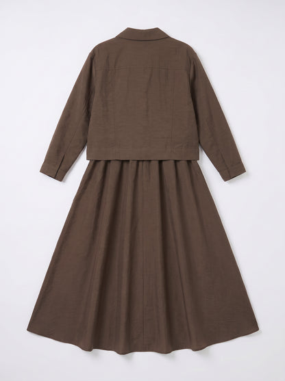 8202 Brown Jacket and Skirt Set For Women