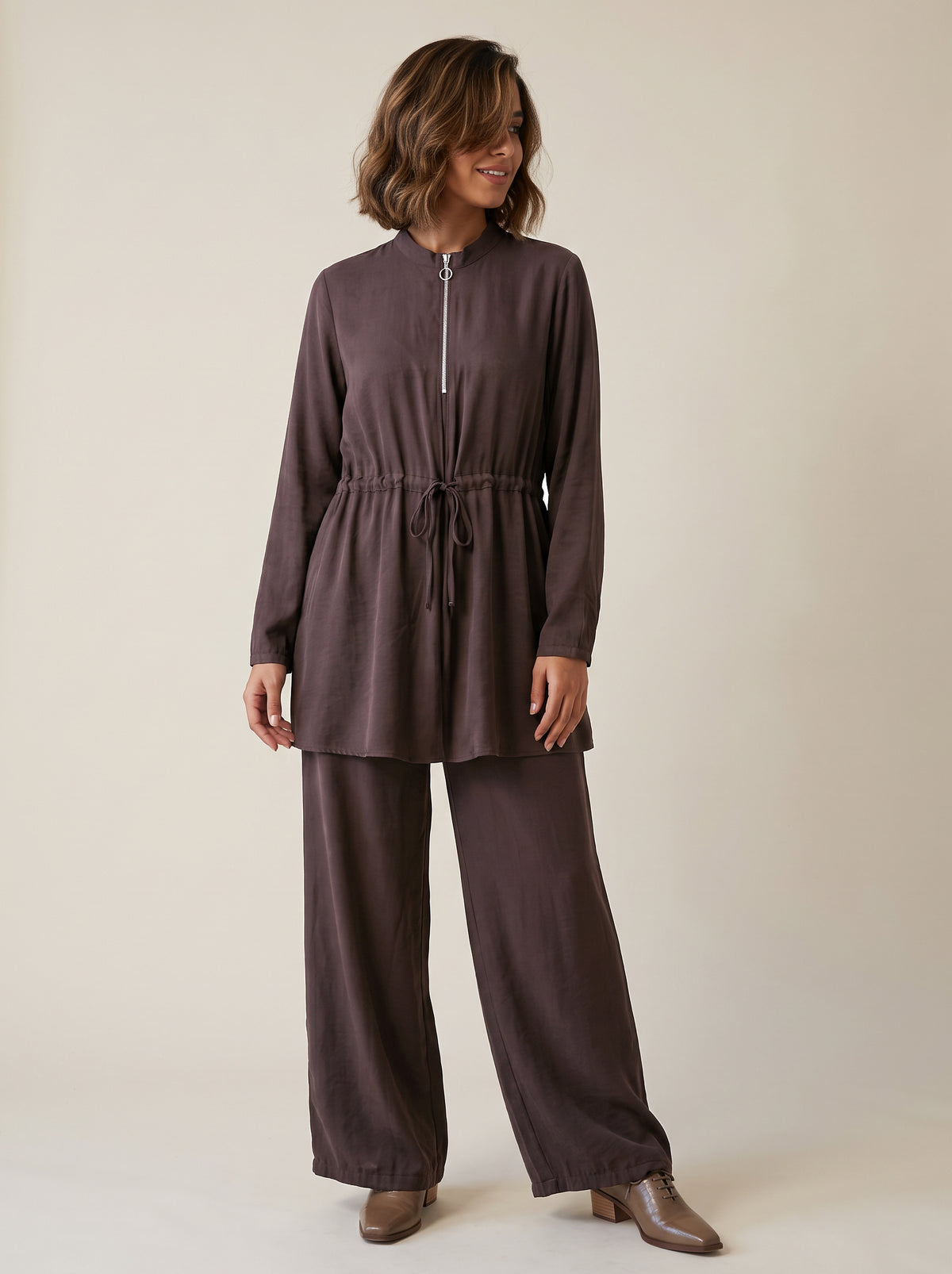 8207 Dark Brown Top And Pants Set For Women
