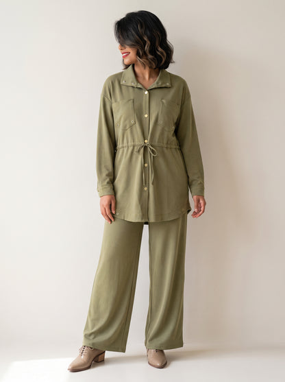 8203 Light Green Shirt And Pants Set For Women
