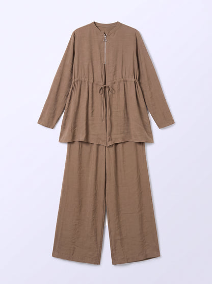 8207 Light Brown Top And Pants Set For Women