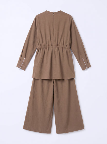 8207 Light Brown Top And Pants Set For Women