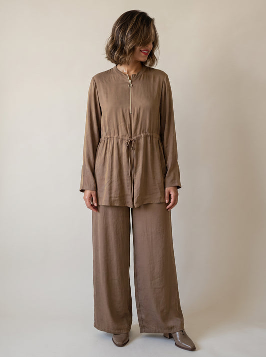 8207 Light Brown Top And Pants Set For Women