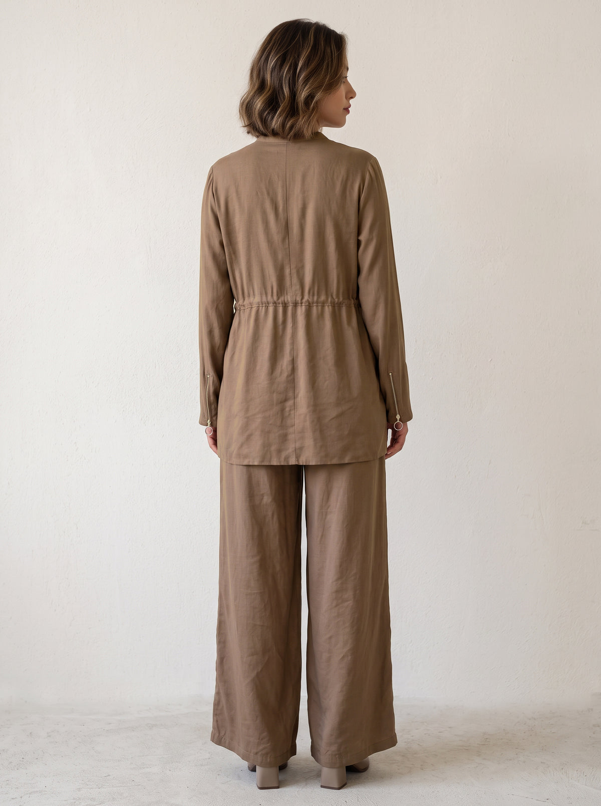 8207 Light Brown Top And Pants Set For Women