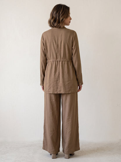 8207 Light Brown Top And Pants Set For Women