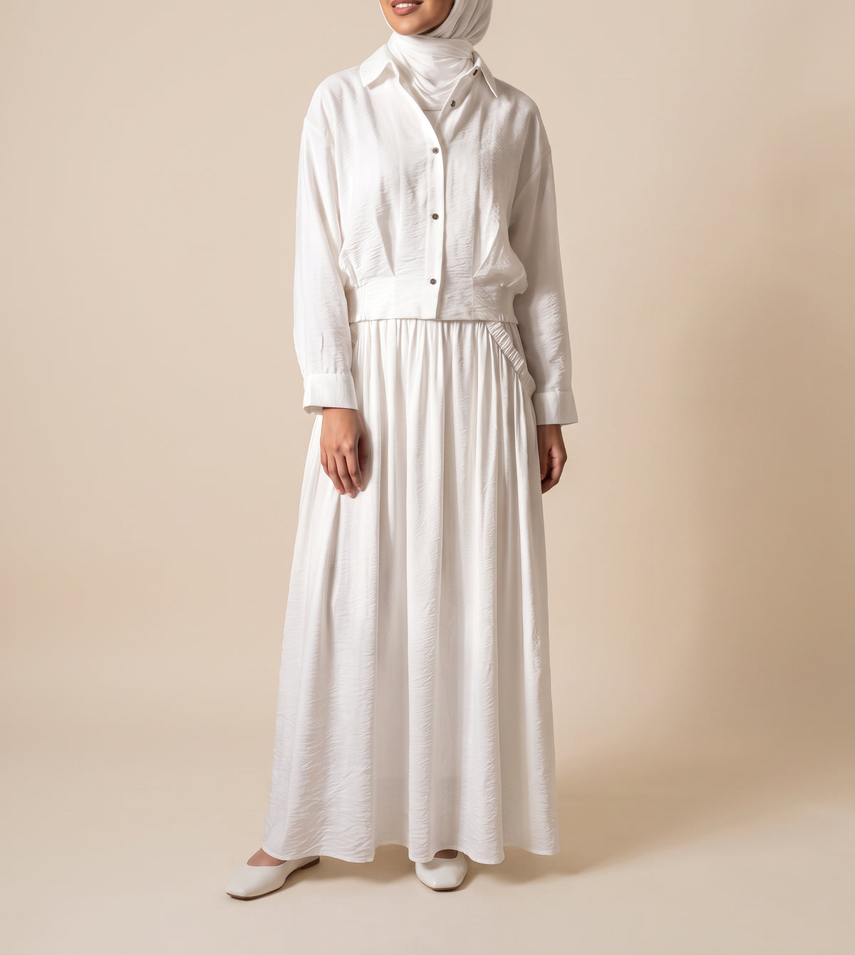 8281 White Shirt And Skirt Set For Women