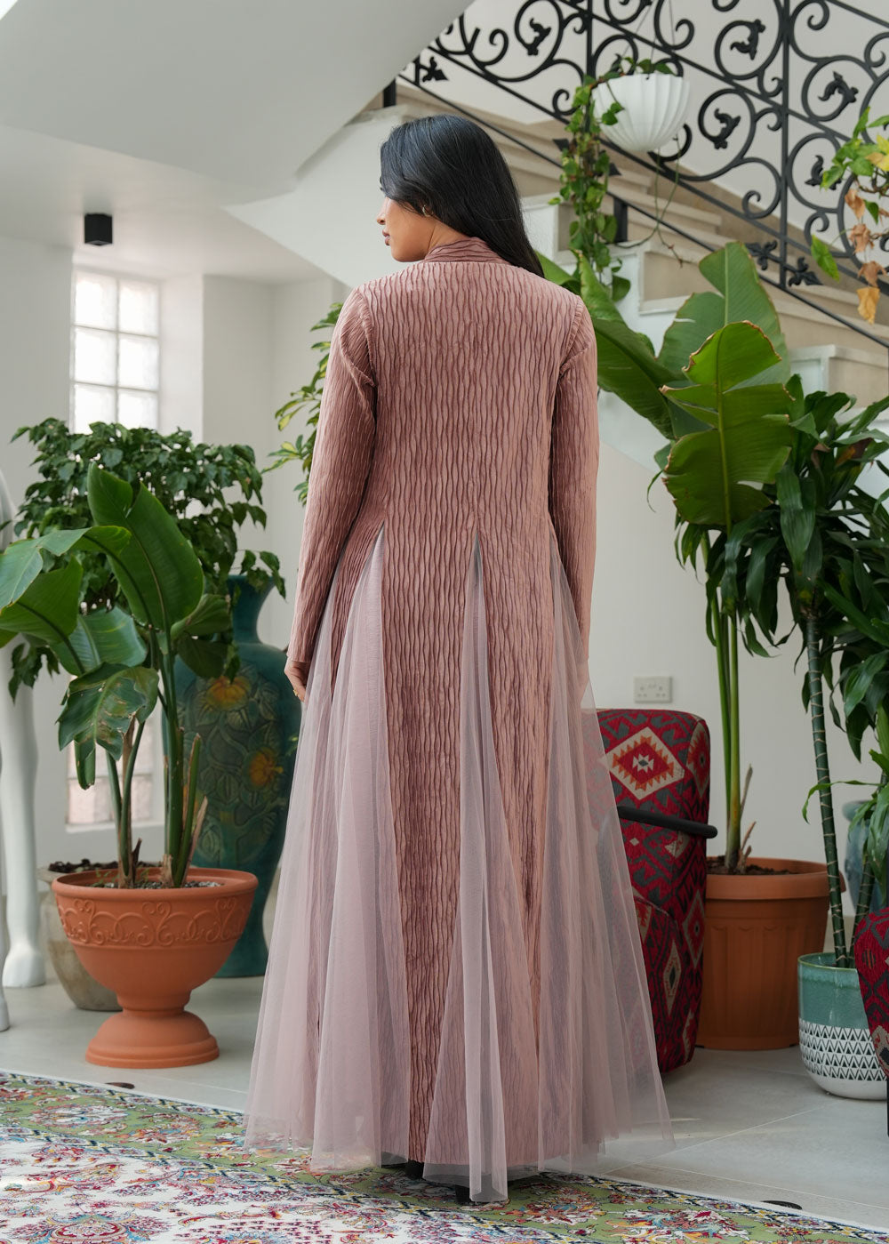 8077 Pink Tulle Daraa Set For Women