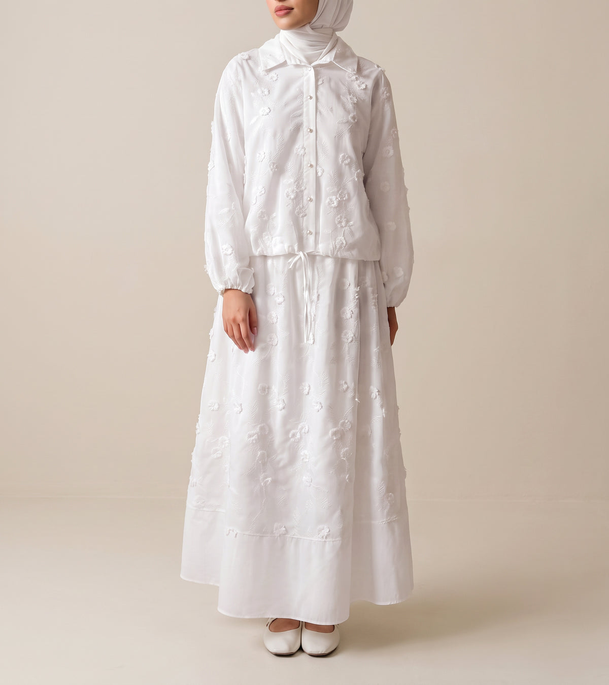 8317 Off White Shirt And Skirt Set For Women