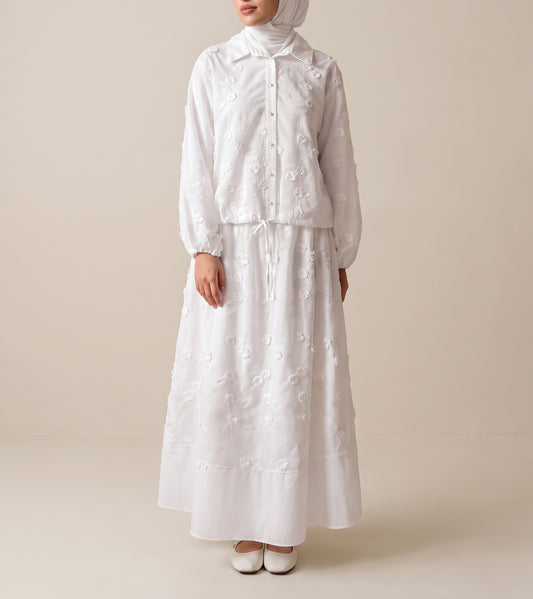 8317 Off White Shirt And Skirt Set For Women