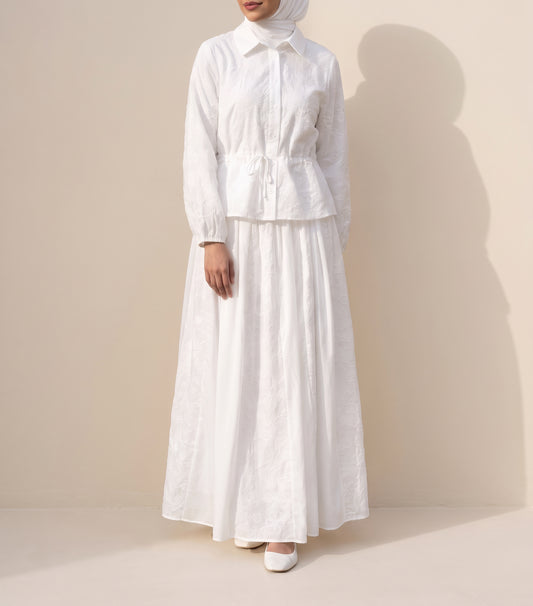 8318 Off White Shirt And Skirt Set For Women