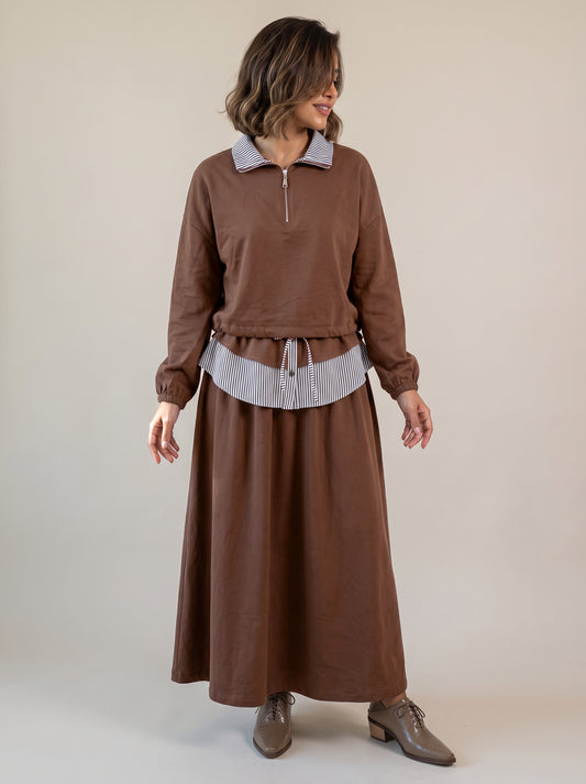 8326 Brown Top And Skirt Set For Women