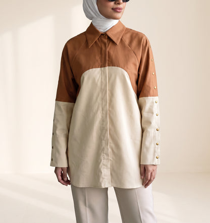 8331 Beige And Brown Shirt For Women