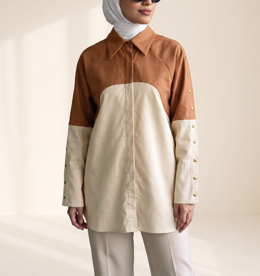 8331 Beige And Brown Shirt For Women