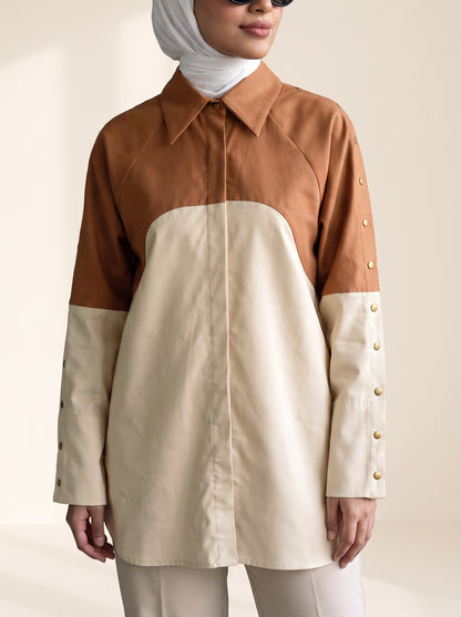8331 Beige And Brown Shirt For Women