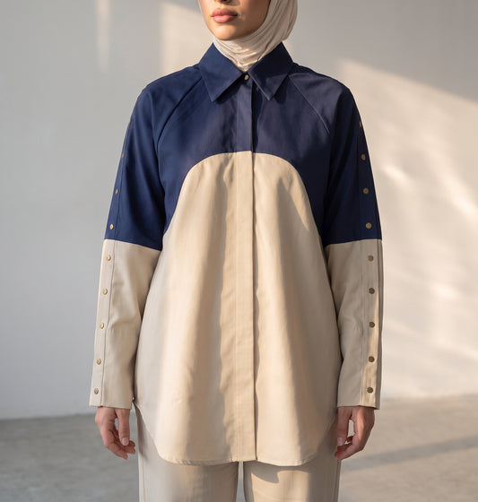 8331 Beige And Navy Shirt For Women