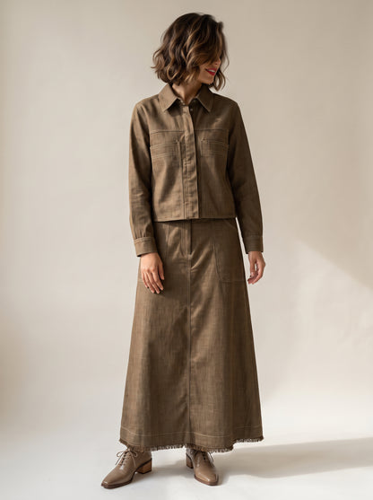 8384 Brown Jacket and Skirt Set For Women