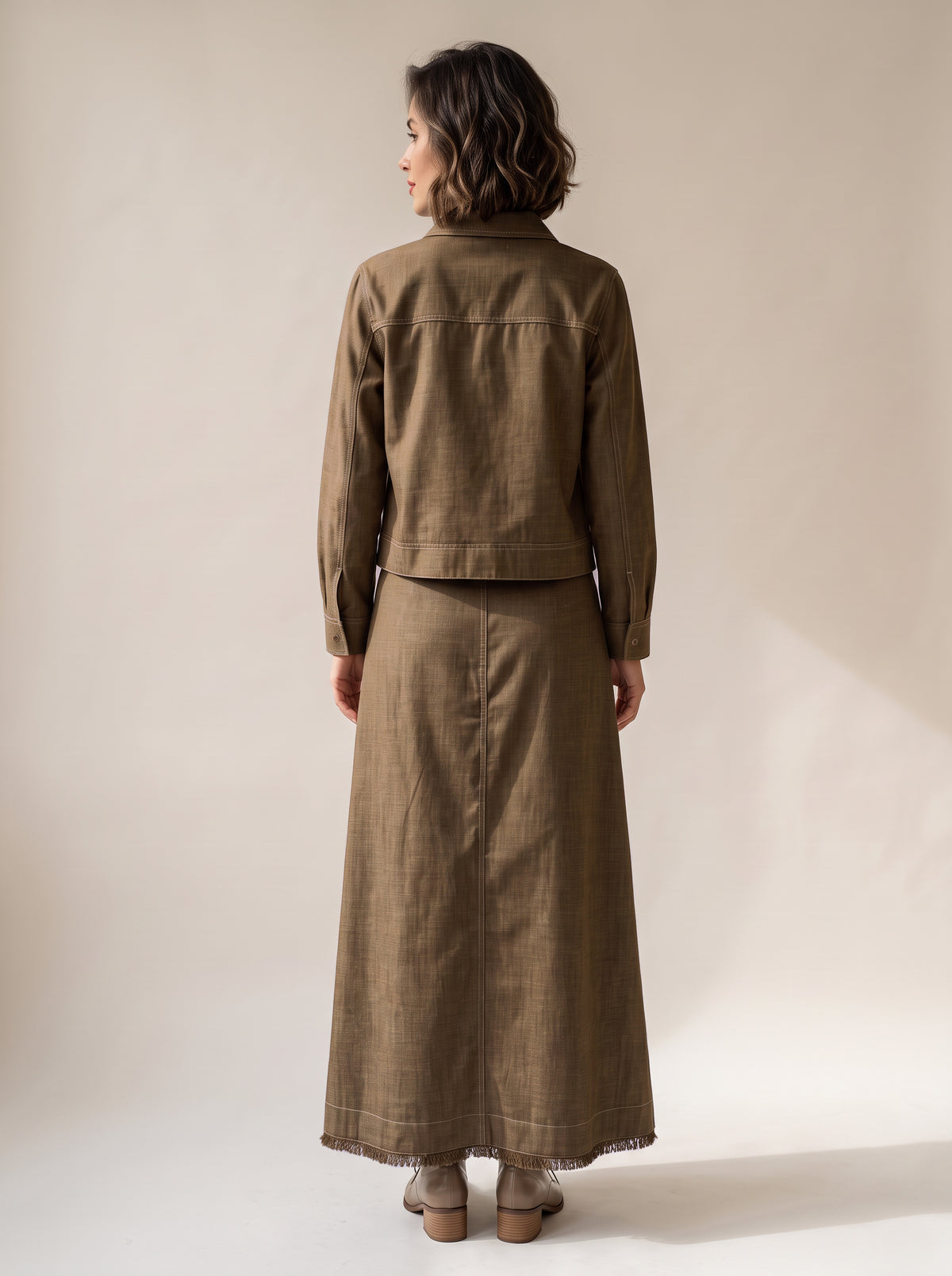 8384 Brown Jacket and Skirt Set For Women