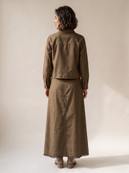 8384 Brown Jacket and Skirt Set For Women
