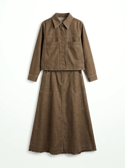 8384 Brown Jacket and Skirt Set For Women