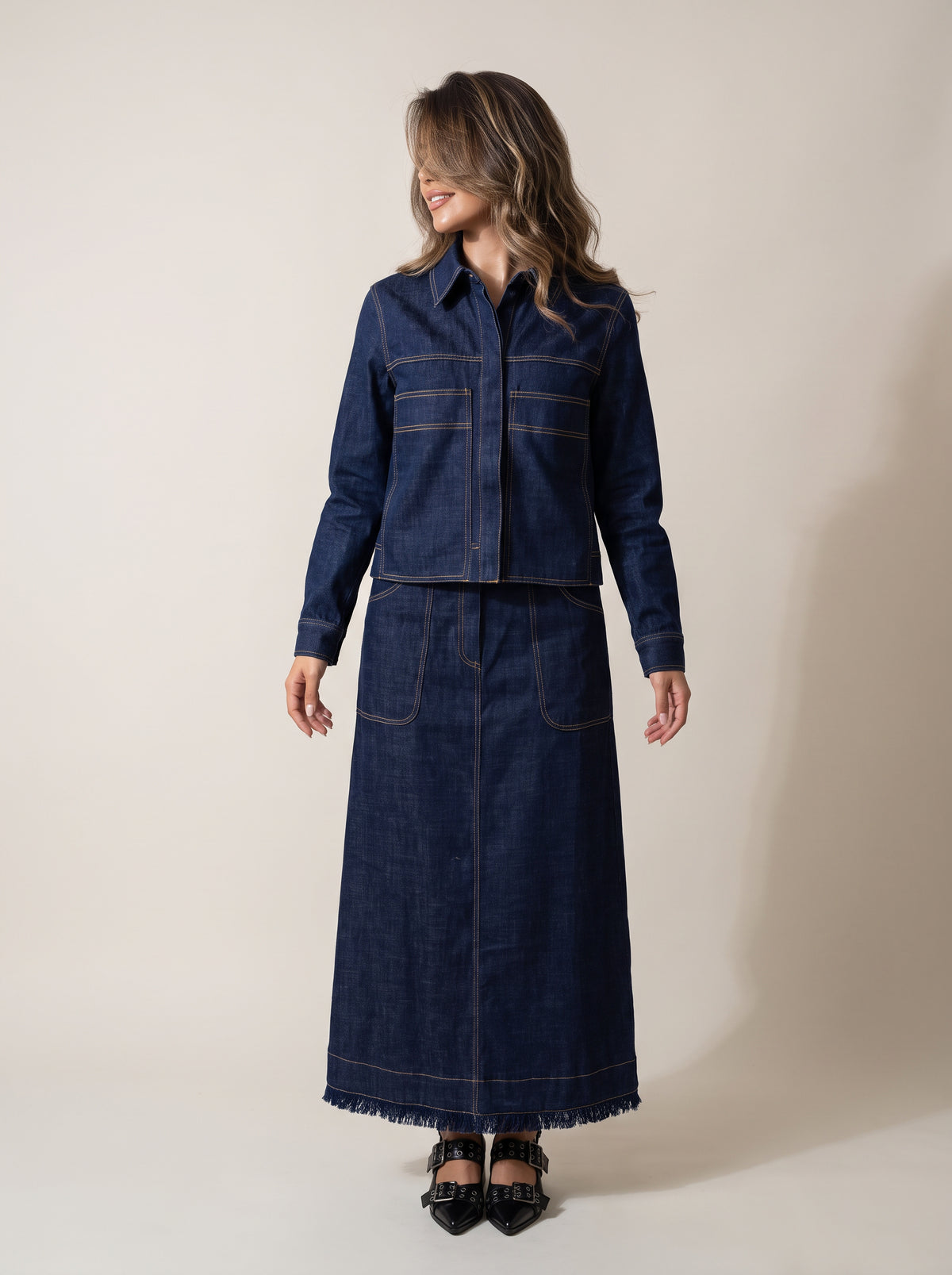 8384 Navy Jacket and Skirt Set For Women