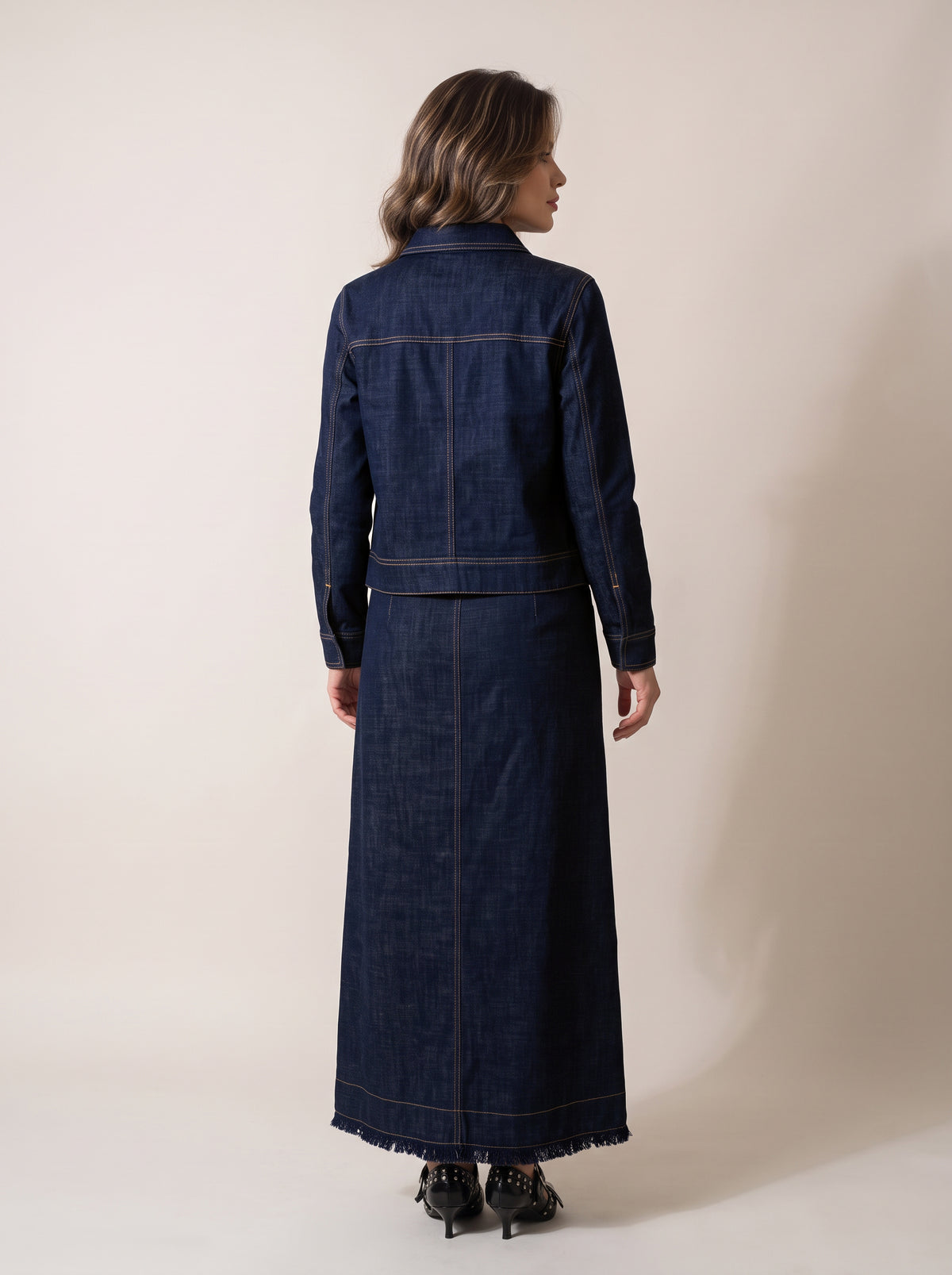 8384 Navy Jacket and Skirt Set For Women