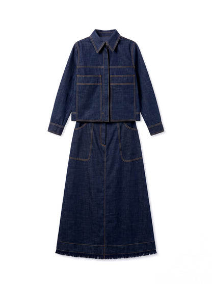 8384 Navy Jacket and Skirt Set For Women