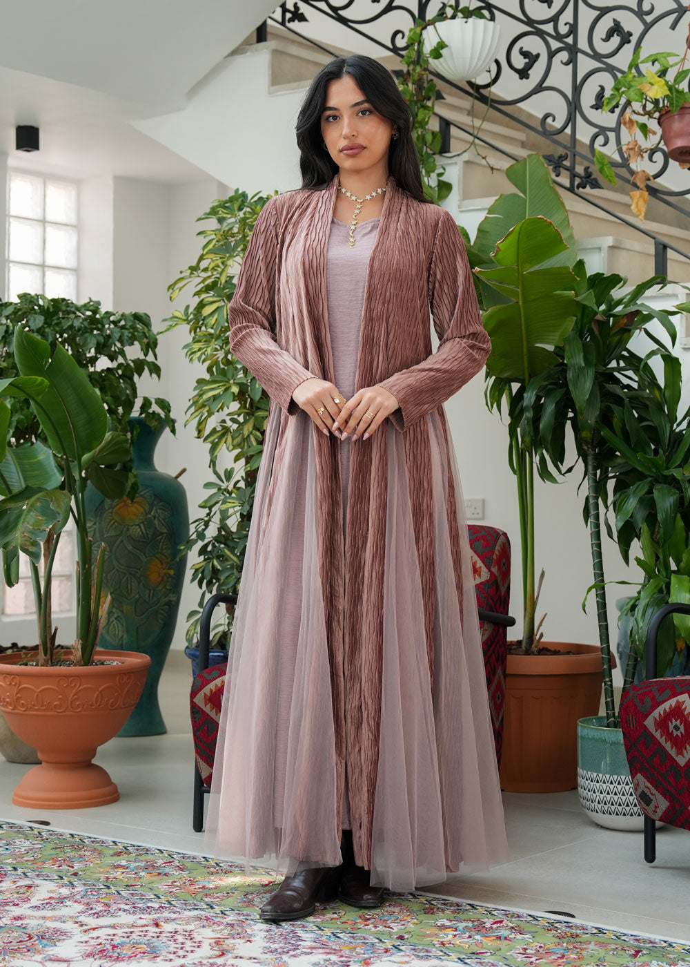 8077 Pink Tulle Daraa Set For Women