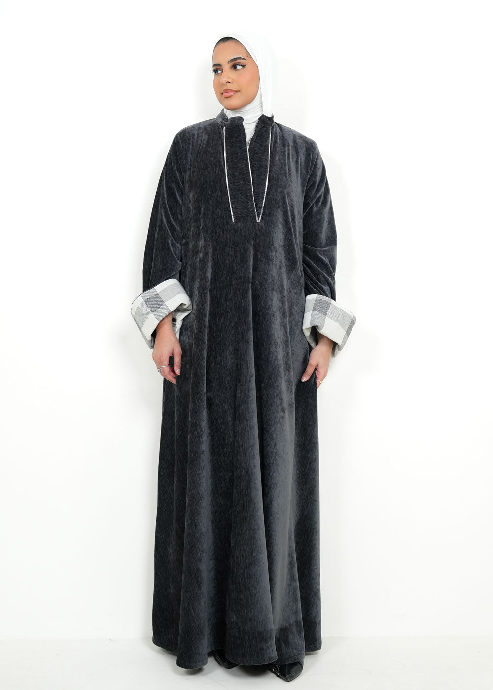 8096 Dark Grey Velvet Daraa For Women