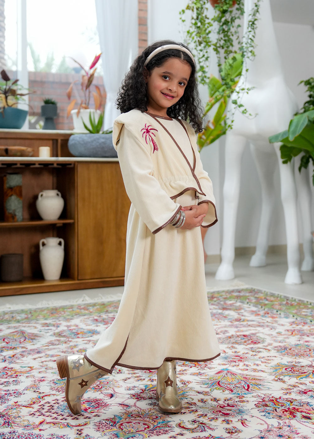 8041 Off White Palm Tree Daraa For Girls