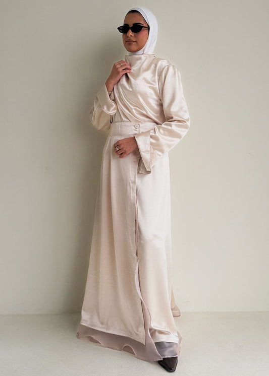 8195 Light Beige Top And Skirt Set For Women