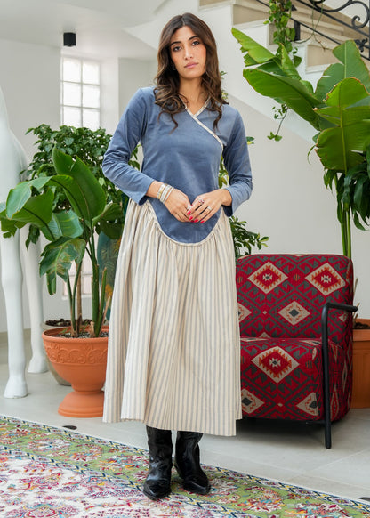 8073 Blue And Beige Velvet Daraa For Women