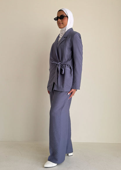 8249 Dark Grey Top And Pants Set For Women