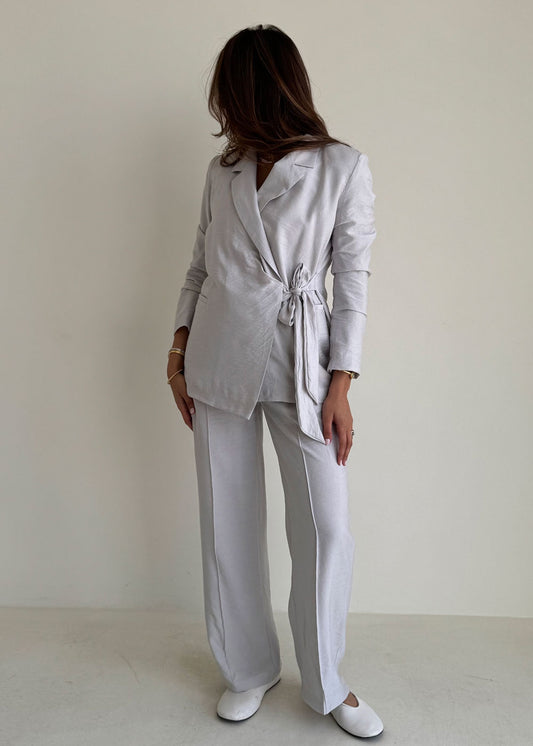 8249 Light Grey Top And Pants Set For Women