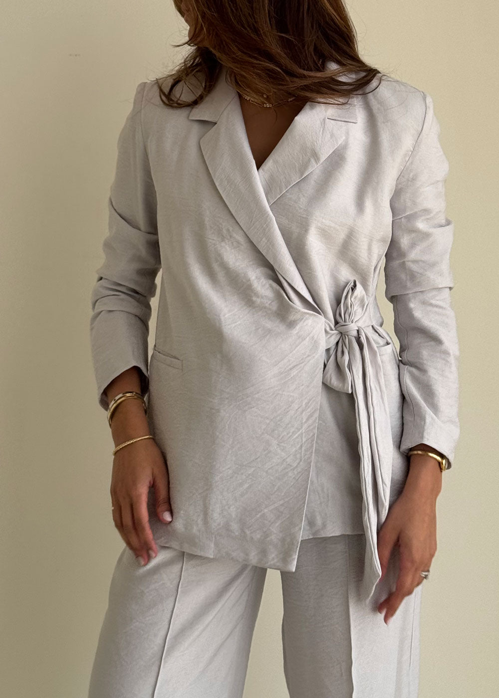 8249 Light Grey Top And Pants Set For Women