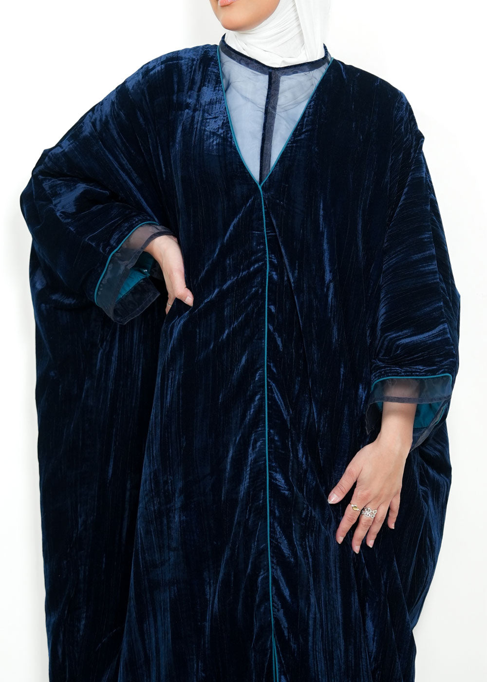 Nova 8094 Navy Velvet Organza Set For Women