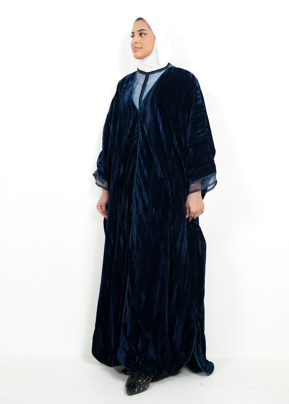 Nova 8094 Navy Velvet Organza Set For Women