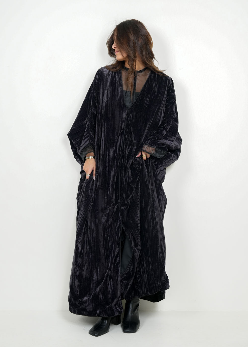 Nova 8094 Black Graphite Velvet Organza Set For Women