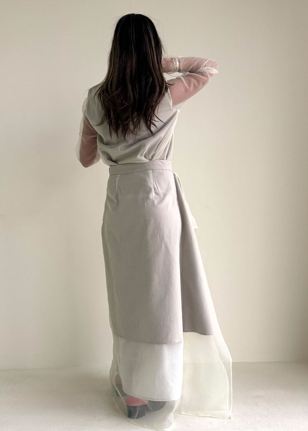 8196 Light Beige Top And Skirt Set For Women