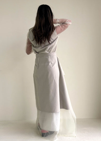8196 Light Beige Top And Skirt Set For Women