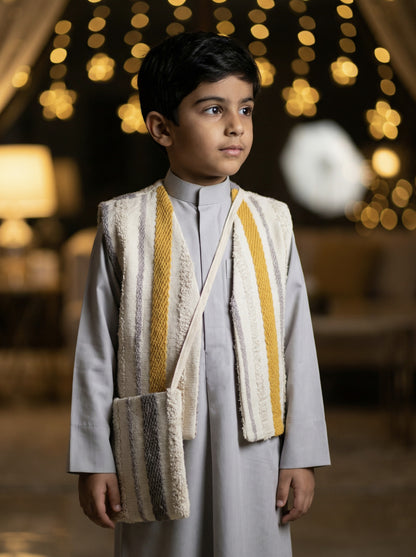 Boys’ Beige and White Gergean Vest With Bag Al Jazeera