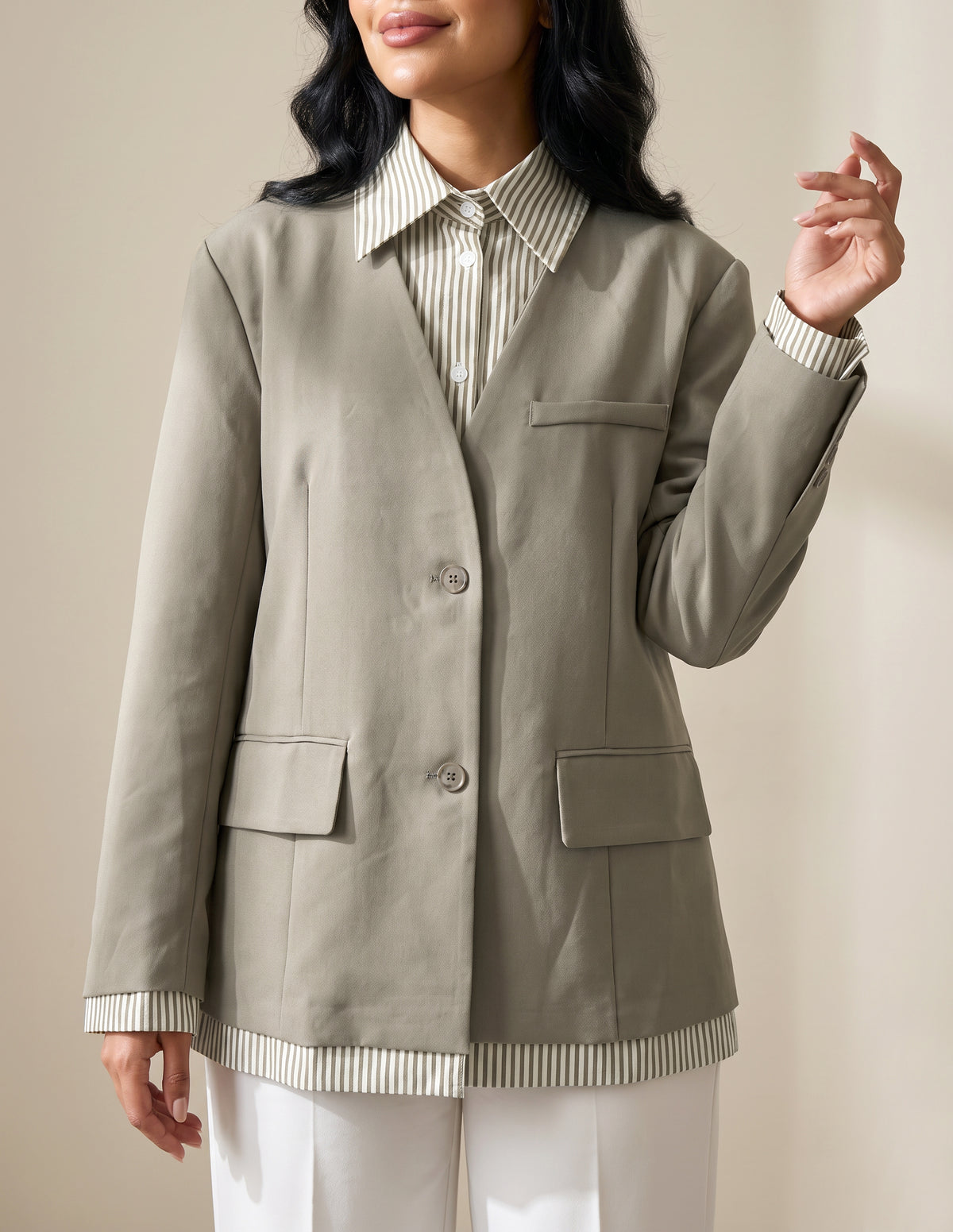 8167 Green Grey Blazer For Women